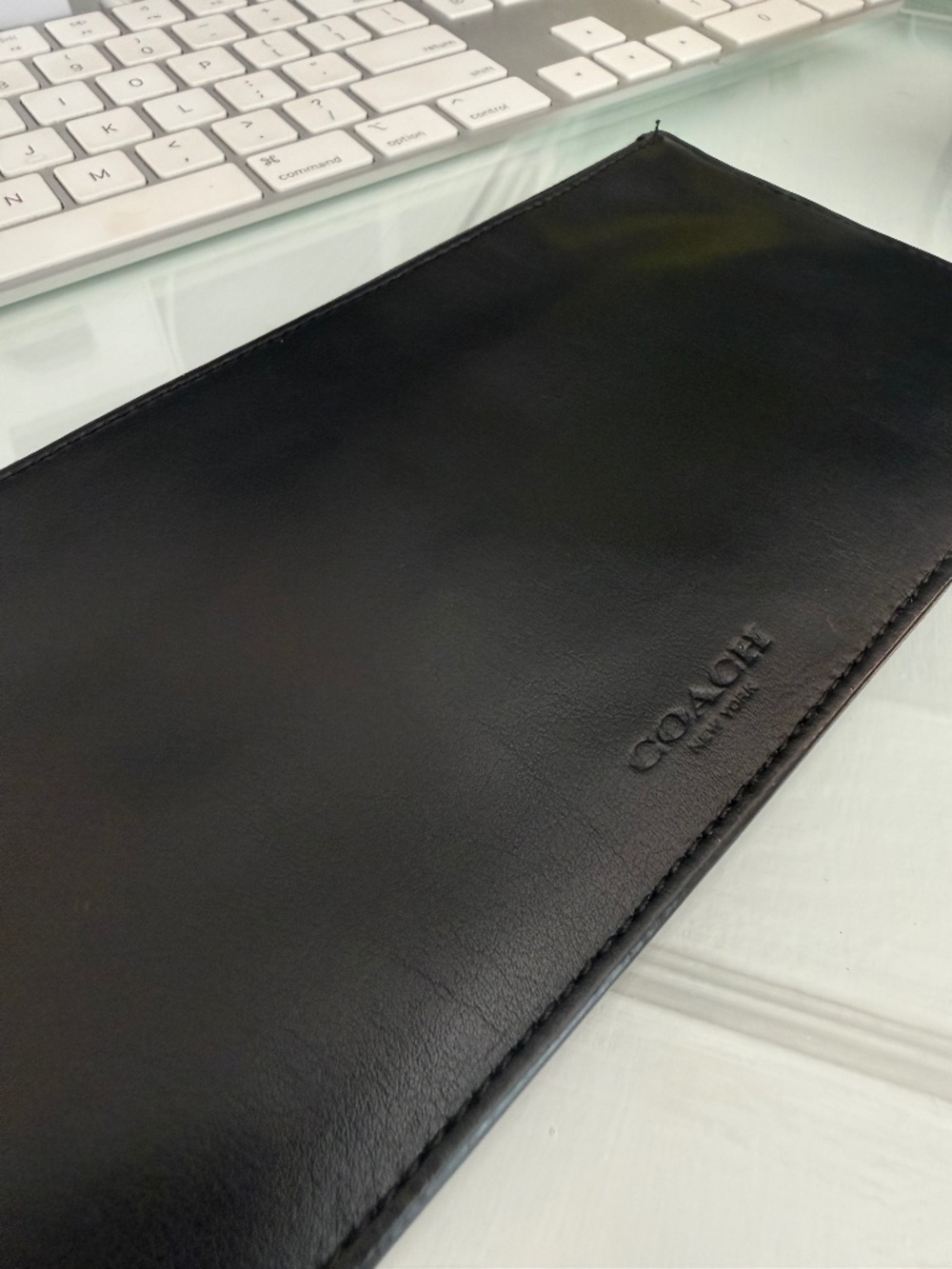 Coach Black Leather Slim Zip Pouch Clutch Wallet 9.6" x 4.5"